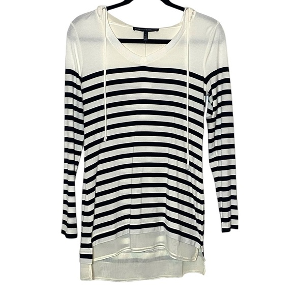 WHBM Striped Hoodie Size XS Ivory Black Stripes Long Sleeve NWT - Picture 1 of 14